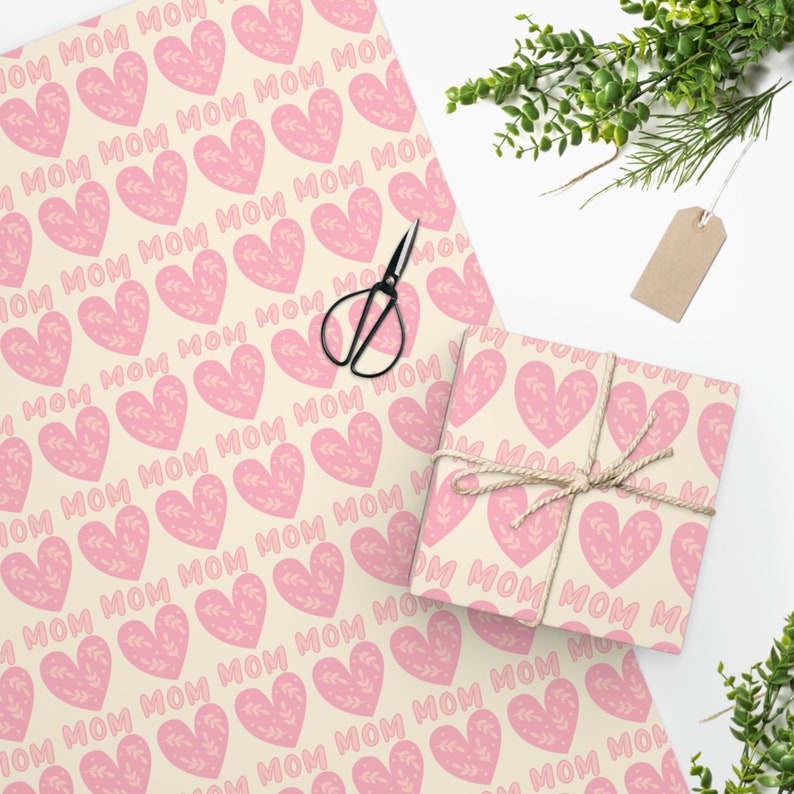 Happy Mother's Day Gift Wrap, Mom Heart Wrapping Paper, Pink Heart Gift Wrap, Mother's Day Wrapping Paper, Mom Gift Wrap image 2