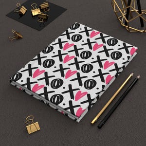 XOXO Hardcover Matte Journal, Pink and Black Valentine's Day Journal Gift, Pink Heart Writers Gift, Rule Lined Notebook gift for her image 1
