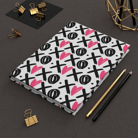 XOXO Hardcover Matte Journal, Pink and Black Valentine's Day Journal Gift, Pink Heart Writers Gift, Rule Lined Notebook gift for her