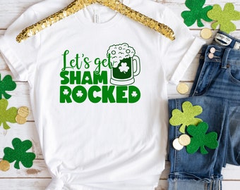 Let's Get ShamRocked, maglietta divertente per San Patrizio, maglietta unisex con birra verde, maglietta per bere a San Patrizio, regalo di trifoglio portafortuna per gli irlandesi