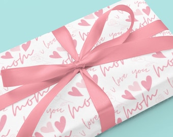 Papel de regalo del día de la madre feliz, te amo papel de regalo de mamá, papel de regalo de corazón rosa, papel de regalo del día de la madre, papel de regalo de mamá