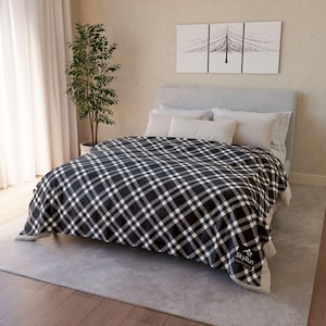Corporate SkyRun Custom Order Logo Minky Fleece Blanket, Black and White Plaid Throw, Holiday Client Gift Housewarming Throw Blanket Gift