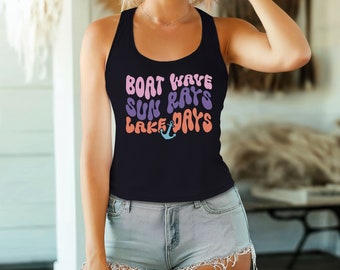 Lake Days Racerback Tank Top: Retro Summer Boat Shirt