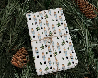 Nutcracker Wrapping Paper, Blue and White Holiday Gift Wrap
