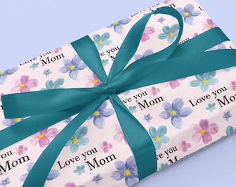 Love You Mom Wrapping Paper, Floral Mother's Day Gift Wrap