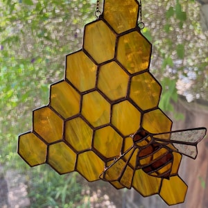 Stained glass honeycomb with bee