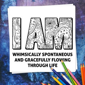 Affirmation, Coloring Page, Digital Download, Spiritual Gift, Printable Art, Positive message/ MIAM