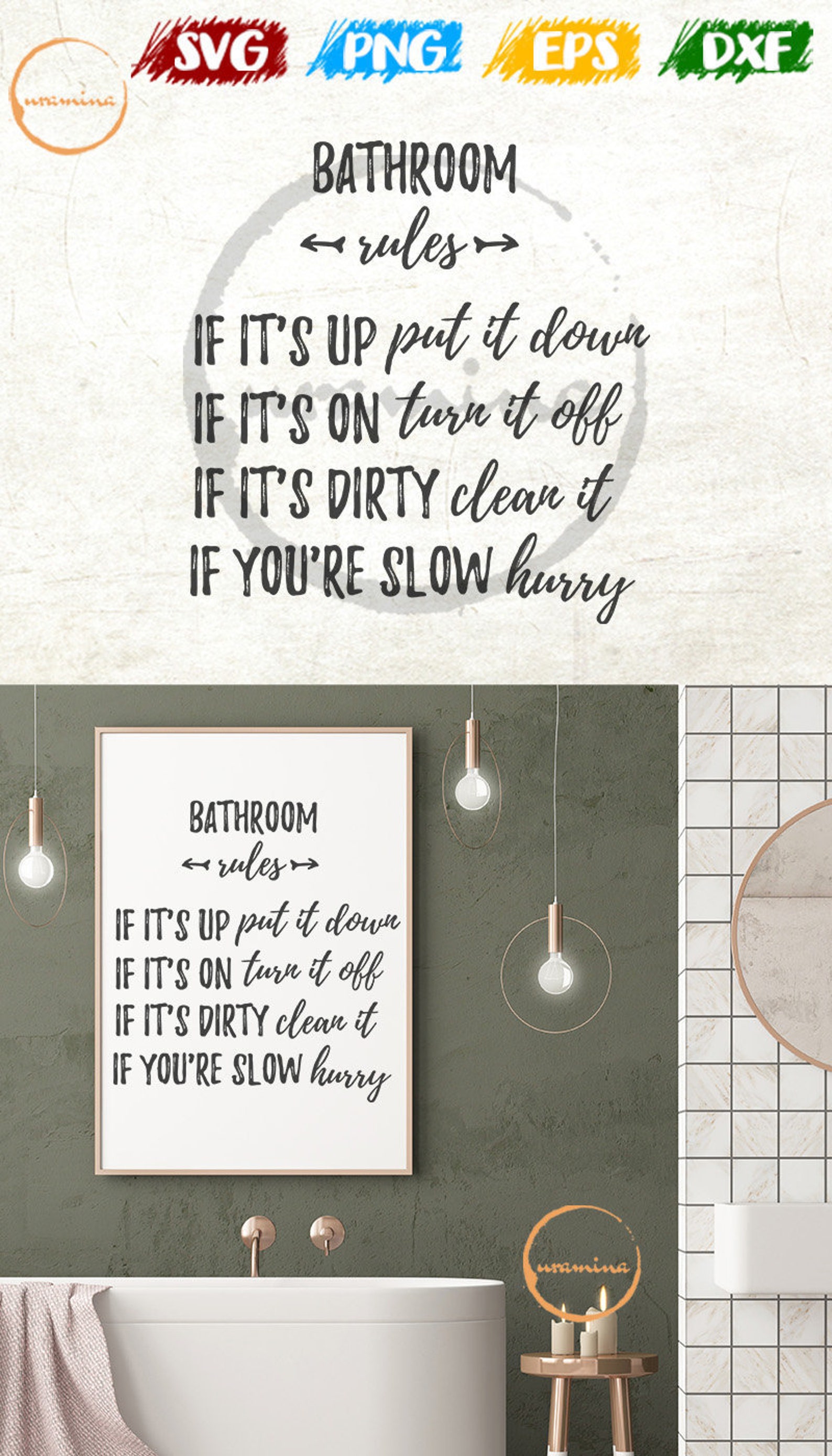 Bathroom Wall Decor SVG Cut Files. Bathroom Rules. Put down Etsy