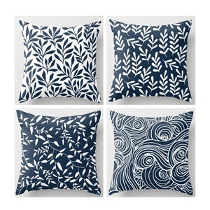 Navy blue Pillow cover 16 x 16,18 x 18,20 x 20,Leaf Throw Pillow Case,Square pillow cover,Decorative cushion cover,Home/Housewarming Gift