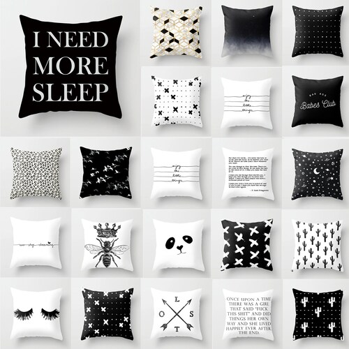 Black and White Pillow Square Initial Throw Pillow Monogram Etsy