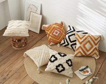 Handmade Boho Pillow Cover With Tassel, 18x18,12x20, Cream,orange