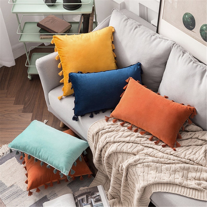 Tassel Velvet Pillow Cover,12 x 20,18 x 18,20 x 20,Throw Pillowcase,Lumbar/Square pillow cover,Decorative cushion cover,Home gift