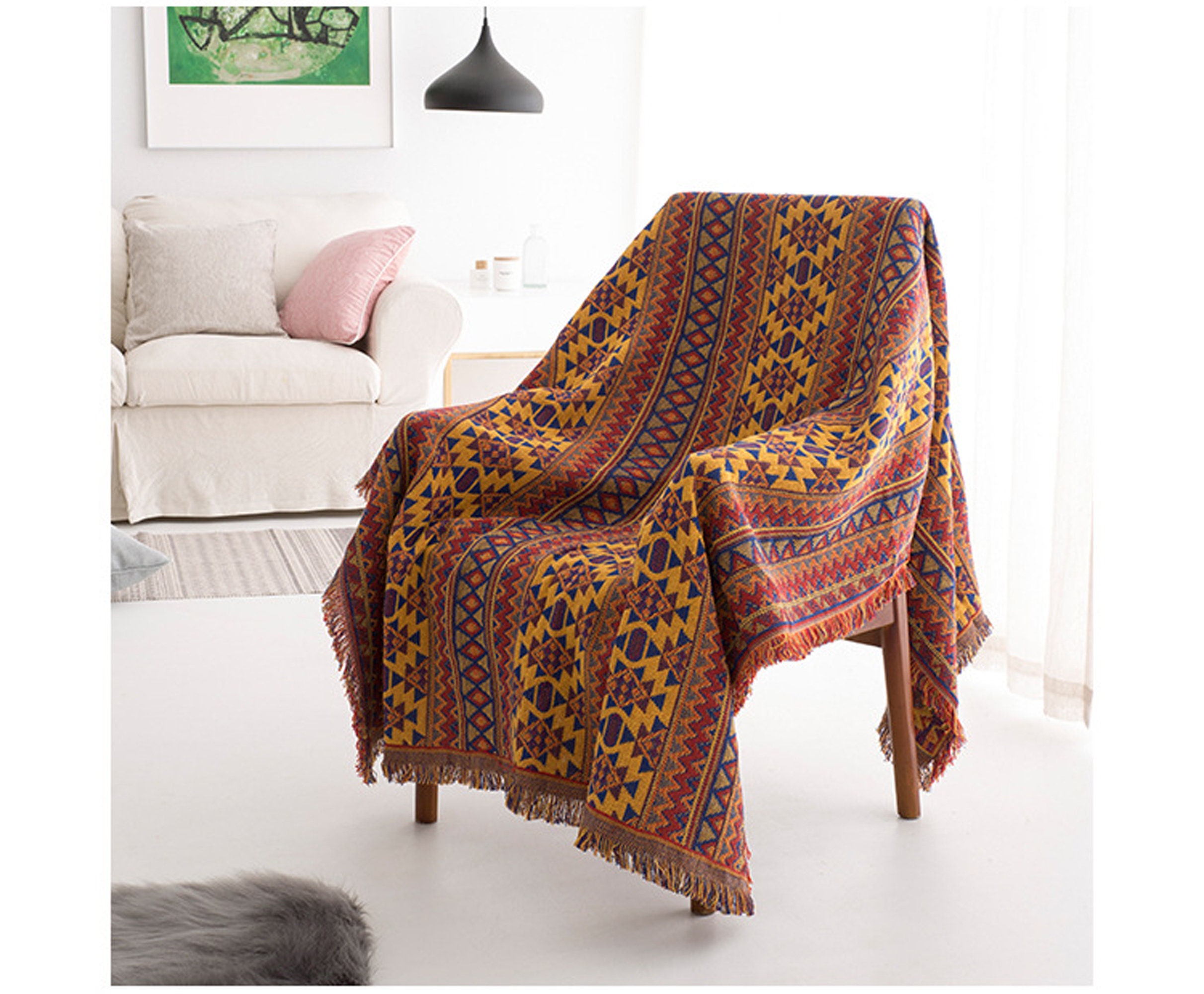 Jacquard Boho Blanketwoven Throwssofa Blankettribal Etsy