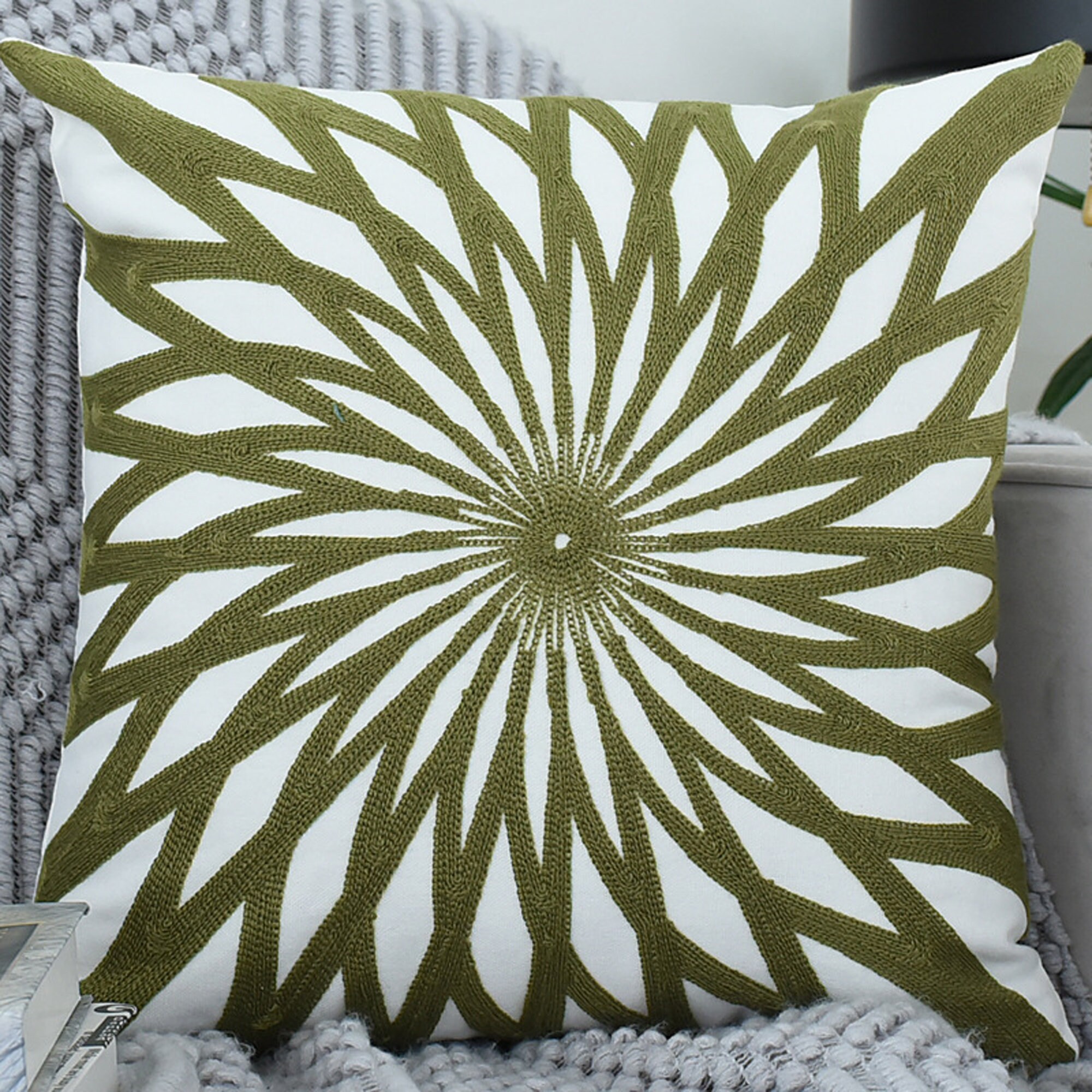 Geometry Embroidery Green Pillow covers 18 x 18Throw Pillow Etsy