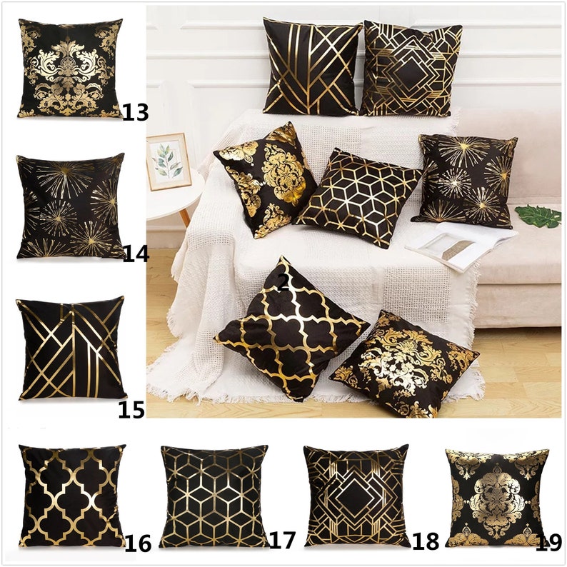 Black/White Pillow Covers 18 x 18Gold Throw Pillow Casesfor Etsy