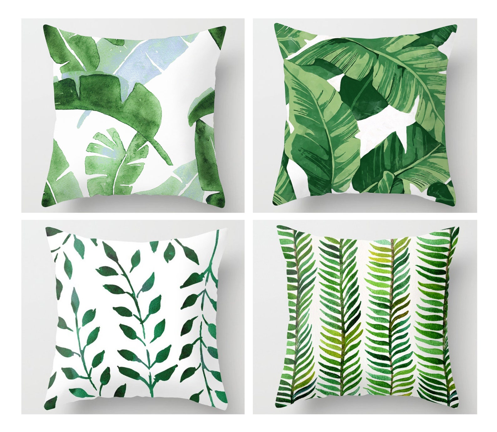 Green Leaf Pillow Covers Set of 4 16 X 1618 X 1820 X 2024 Etsy