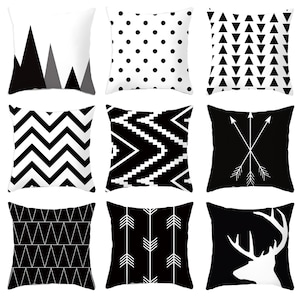 Monochrome print Pillow cover-Black and white art Throw pillowcase 16x16,18x18,20x20,24x24inch Square Cotton linen Decorative Cushion cover