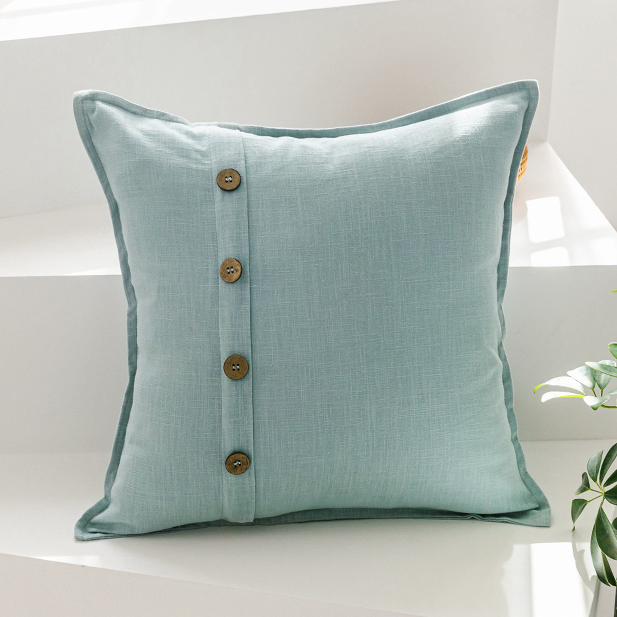 Linen Pillow Cover 18 x 18w/ buttons Throw Pillow Etsy