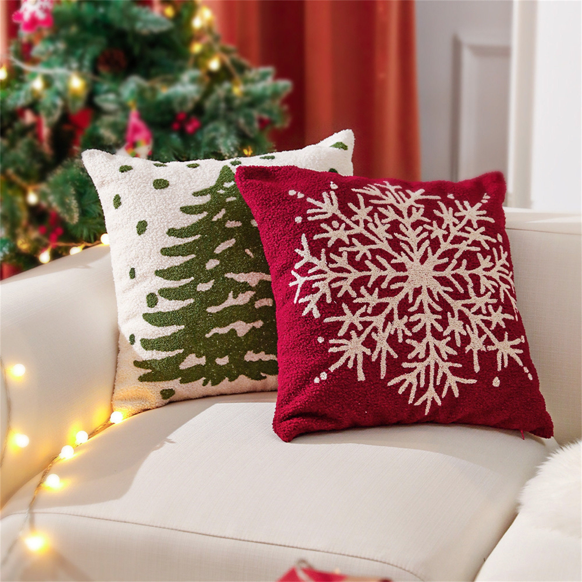 Christmas Soft Plush Throw Pillow Cover Xmas Emboidery Tree