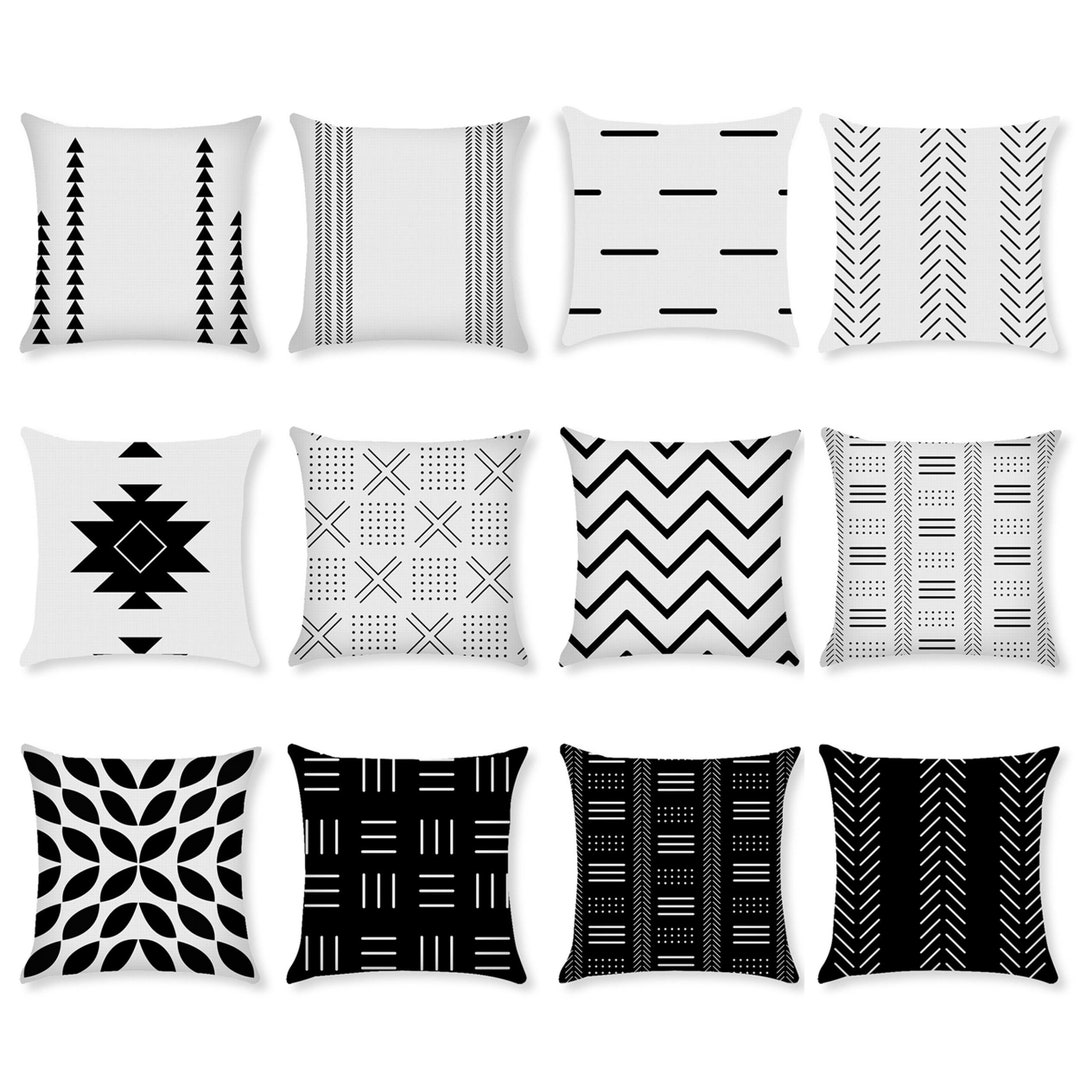 Black and White Throw Pillow Covers 18x18 16x16 20x20 24x24, Geometric