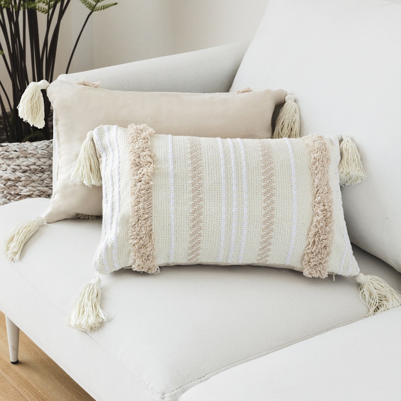 Boho Pillow Covers 12 X 2018 X 18w/tassel Cream Throw Pillow Etsy