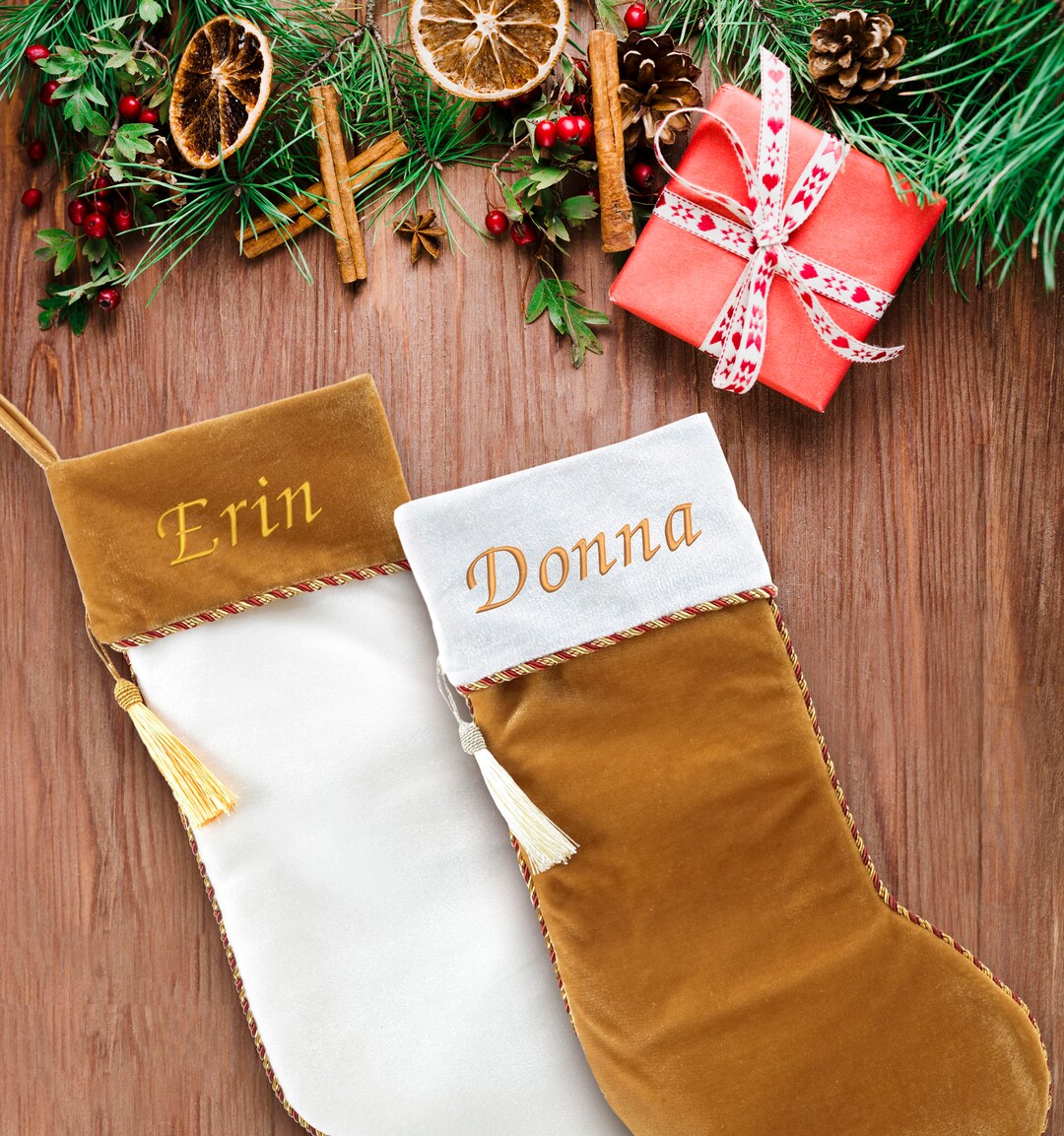 Vintage Velvet Twotone Christmas Stockings Yellow & White Etsy