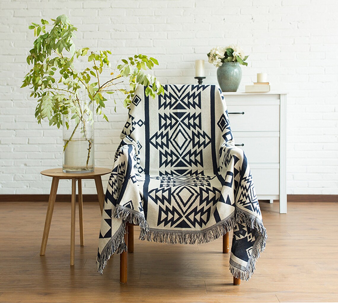 Boho jacquard Fringed Throw Blanket/Sofa Blanket/Woven Etsy