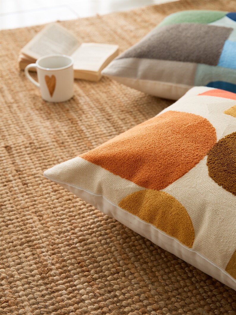 Geometric Pillow Covers 18 X 18 bluebrown Embroidery Throw Etsy