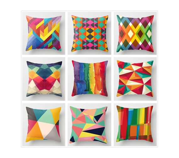 Large Square Modern Throw Pillows for Couch, Green Geometric Modern So