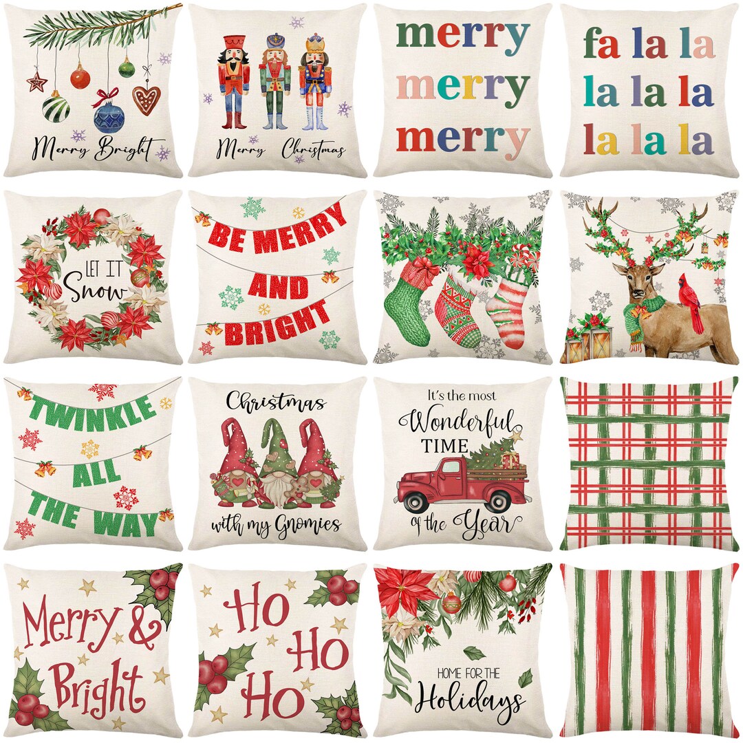 Plaid Pattern Christmas Pillow Cover Xmas Tree Wreath Deer Etsy