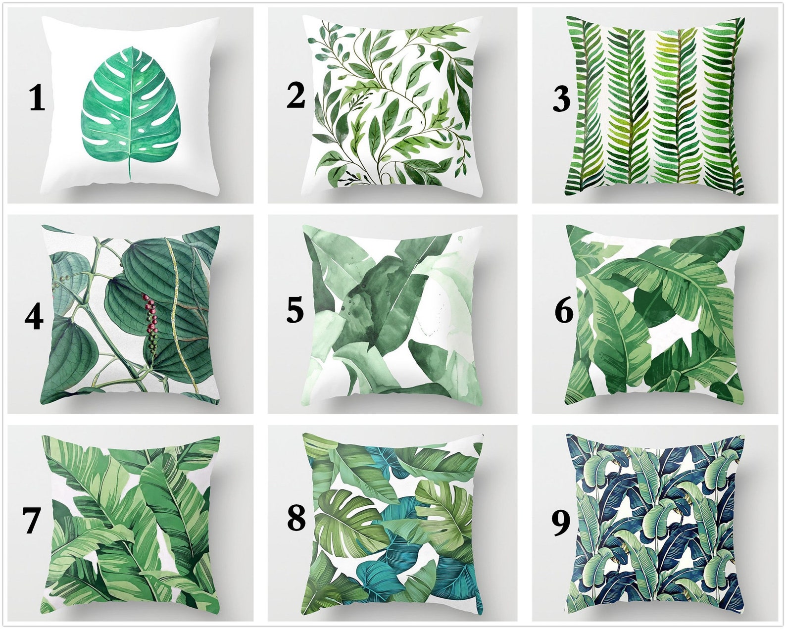 Green Plants Leaves Decorative Printed Pillow Cases 16x16 - Etsy