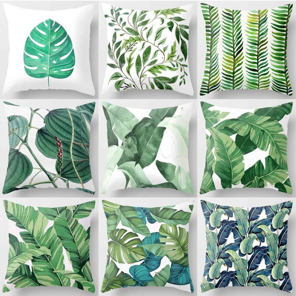 Green Plants leaves Decorative Printed Pillow Cases | 16x16, 18x18, 20x20inch Square | Sofa / Bedding/Recliner Throw Pillow Shams