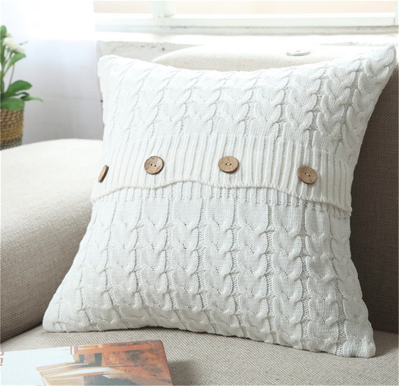 Knitted w/button Throw Pillow Covers 18 x 18for Sofa/Car Etsy