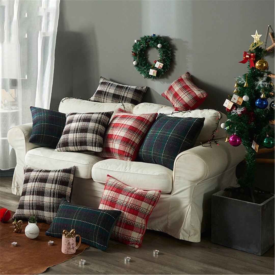 Red,green,white Plaid Christmas Pillow Covers, 12x20,18x18,20x20, Check