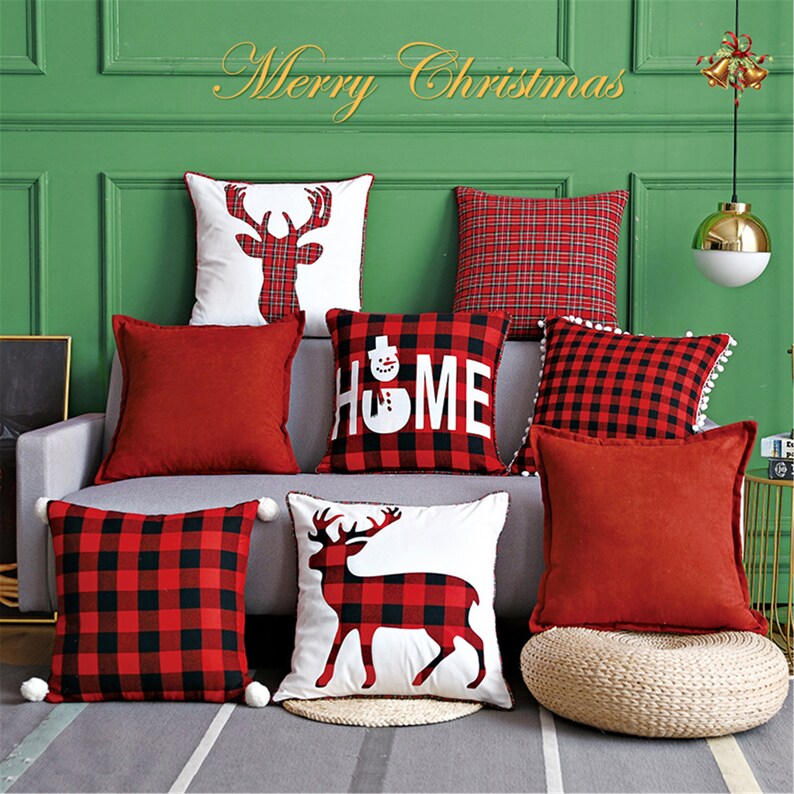 Christmas Pillow Covers 18x18 Red and Black Check Plaid Xmas Etsy