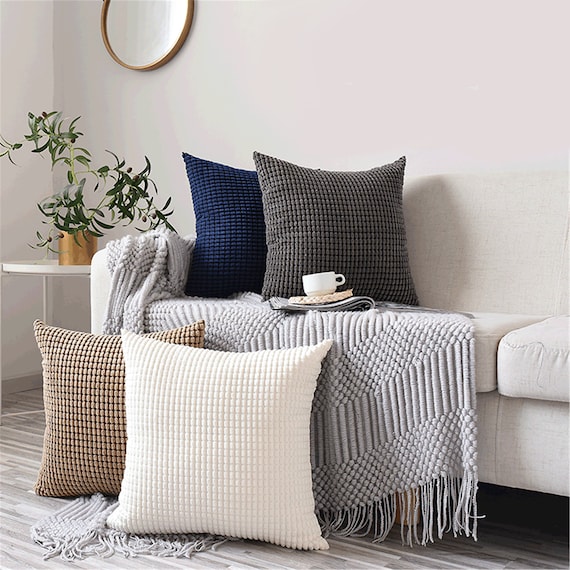 Solid Color Throw Pillow Cover Corduroy Throw Pillows Soft