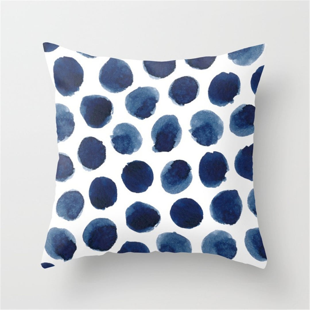 Navy Blue Polka Dots Printed Pillow Case, Throw Pillow Cover for Sofa