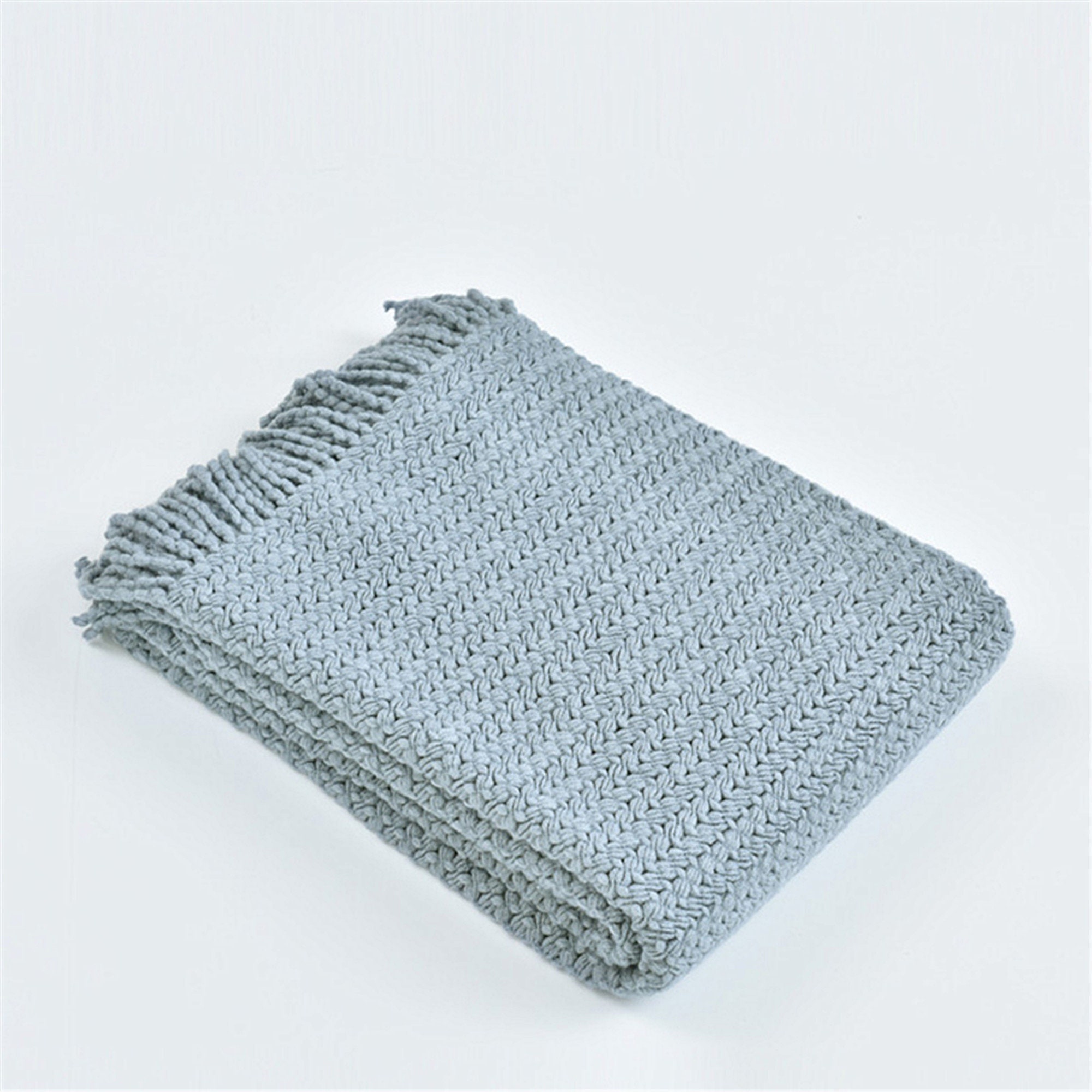 Blue Gray Soft Throw blanket with tassels 51 Etsy