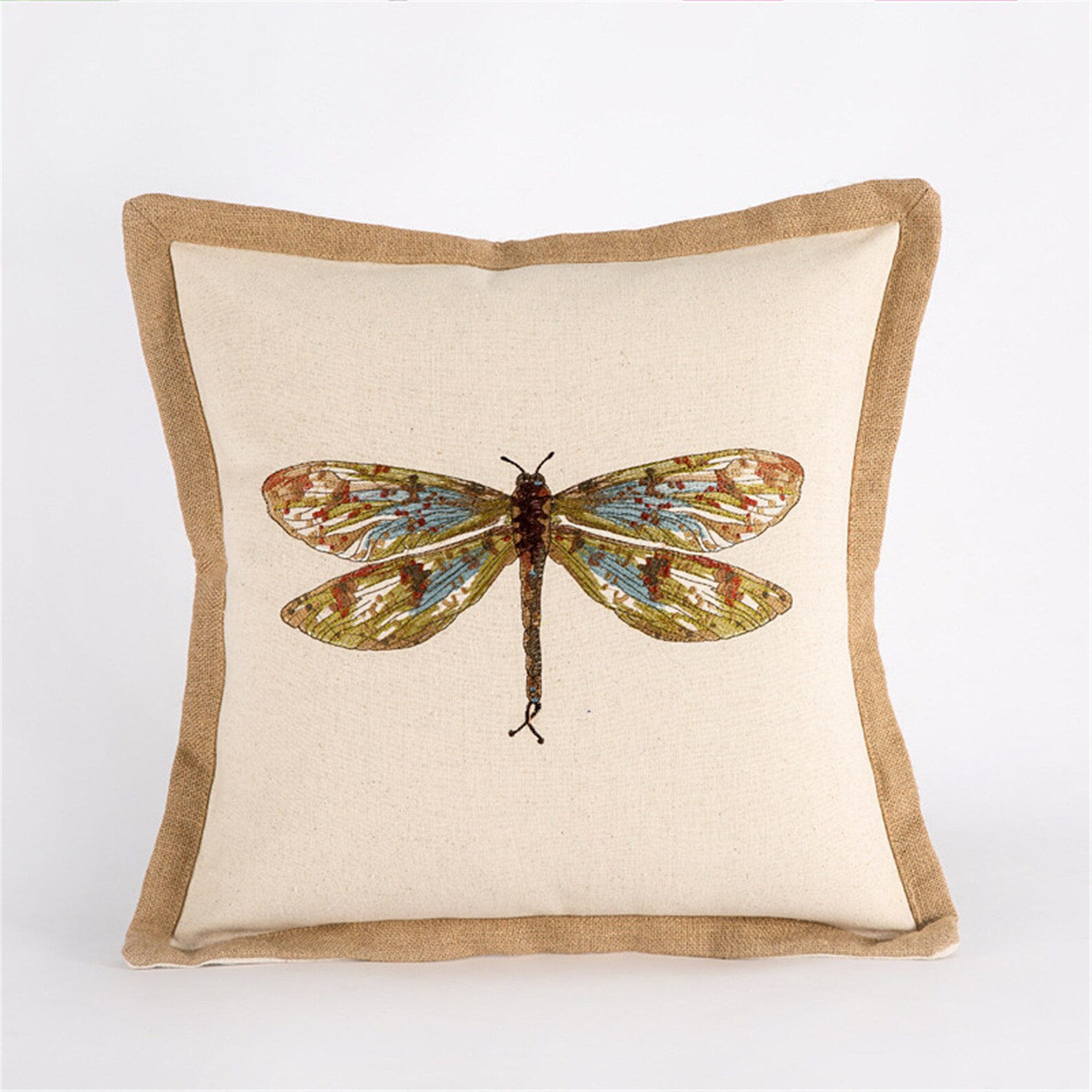 Dragonfly Pillow Covers 18 X 18embroidery Linen Etsy