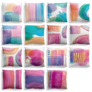 Abstract Watercolor Throw Pillow Cover, Art Color Block Pillowcases, Cushion Covers 16x16, 18x18, 20x20, 24x24, Colorful Print Pillowcase