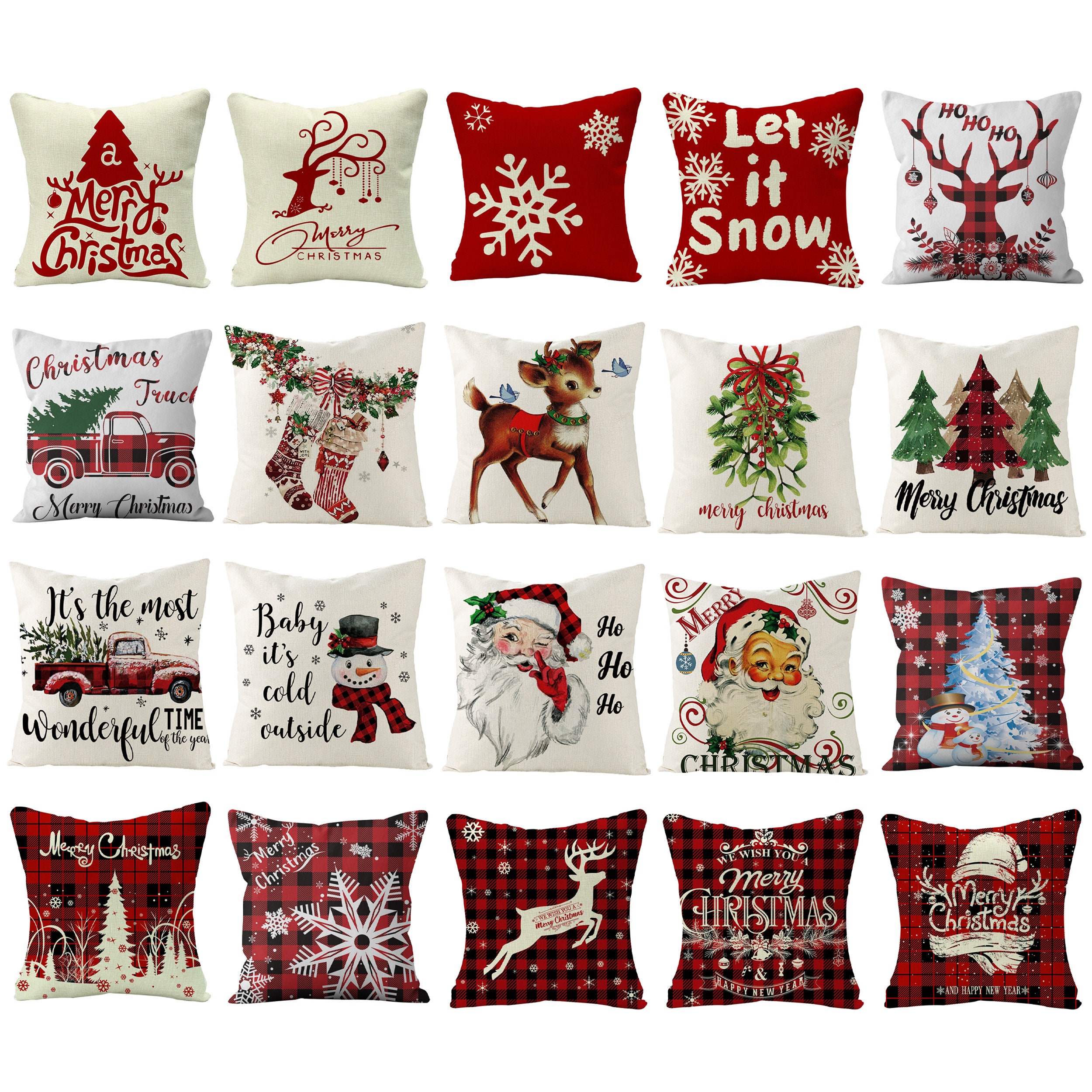 Christmas Pillow Covers 20X20 Set of 2 - Xmas Decorative Farmhouse Linen  Throw P