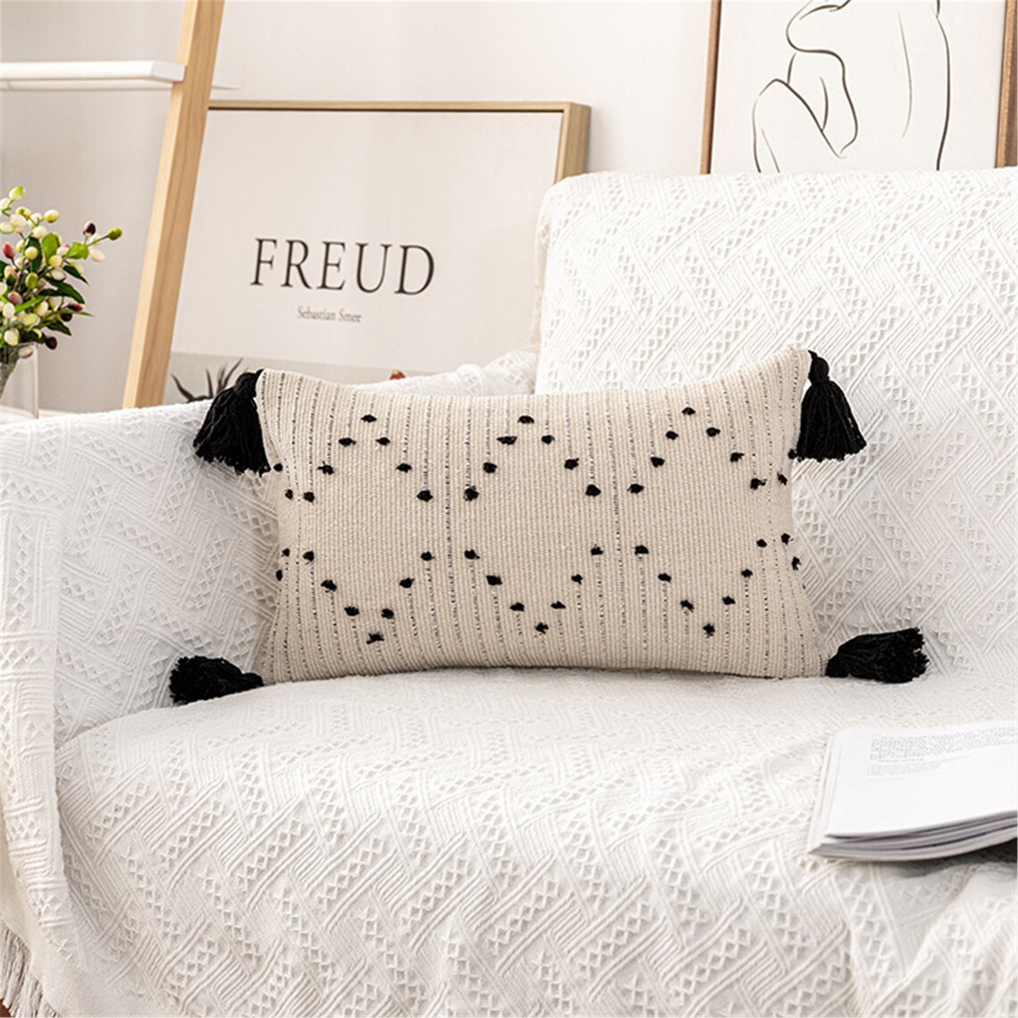 Black white Boho Pillow Cover18 x 1812 x 20Tassel Throw Etsy