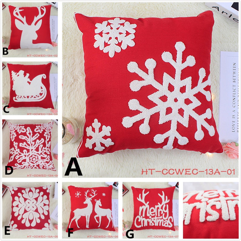 Red Christmas Pillow Covers 18 X 18 Embroidery Throw Pillow Etsy