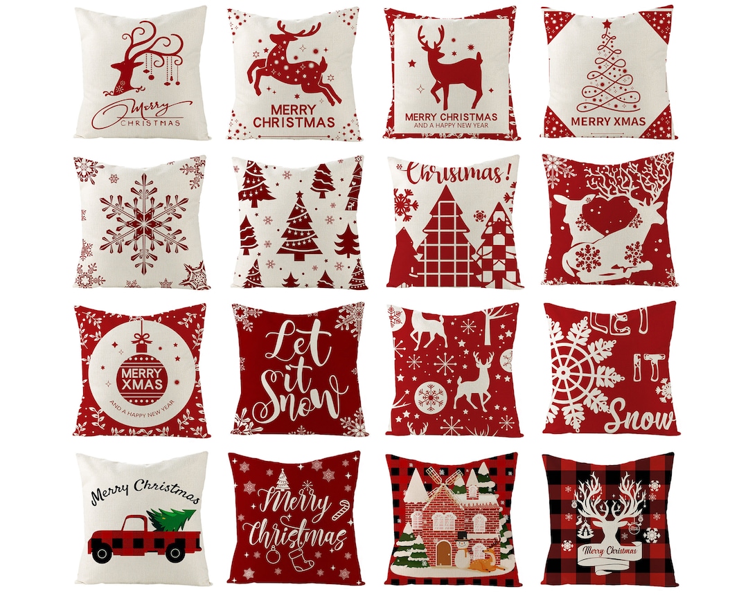 Red and White Christmas Throw Pillow Covers farmhouse Pillow Etsy