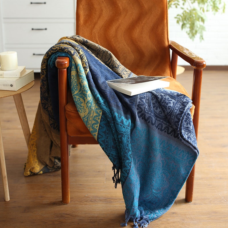 Woven Fringed Blanket/sherpa Blanket/boho Jacquard Throw Etsy