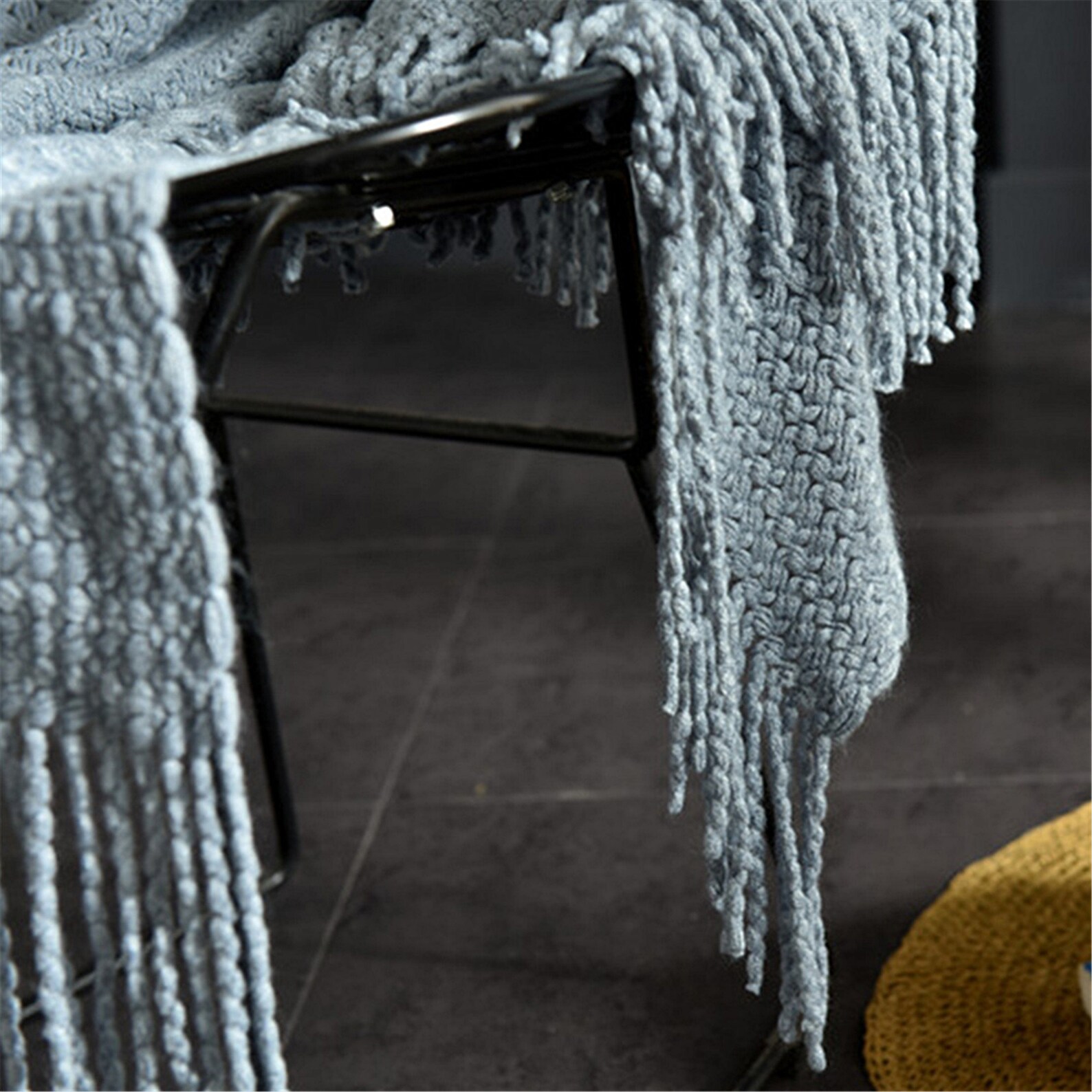 Blue Gray Soft Throw blanket with tassels 51 Etsy