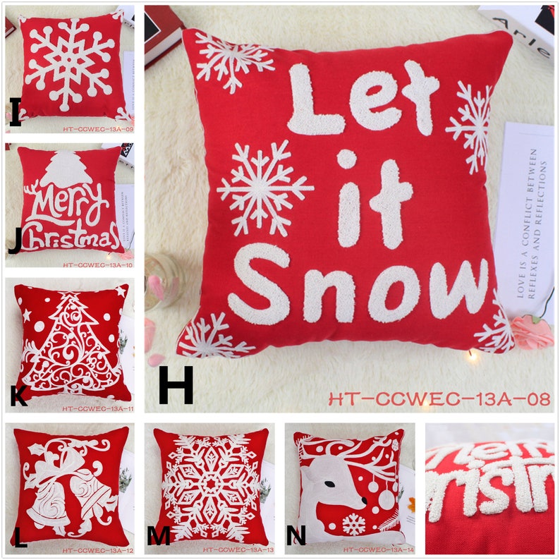 Red Christmas Pillow Covers 18 X 18 Embroidery Throw Pillow Etsy