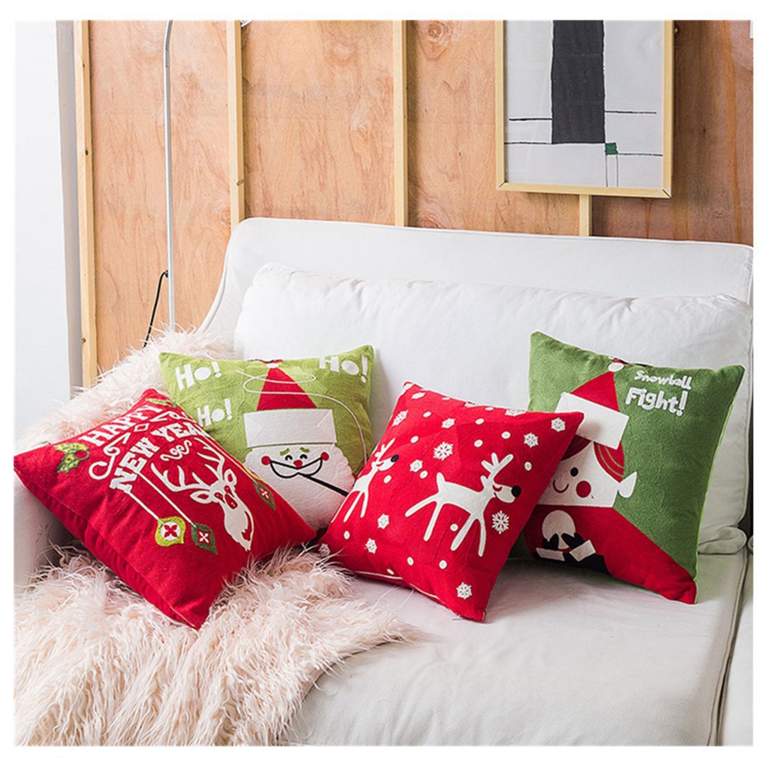 Red Green Christmas Pillow Cover, Santa Claus & Deer Exquisite