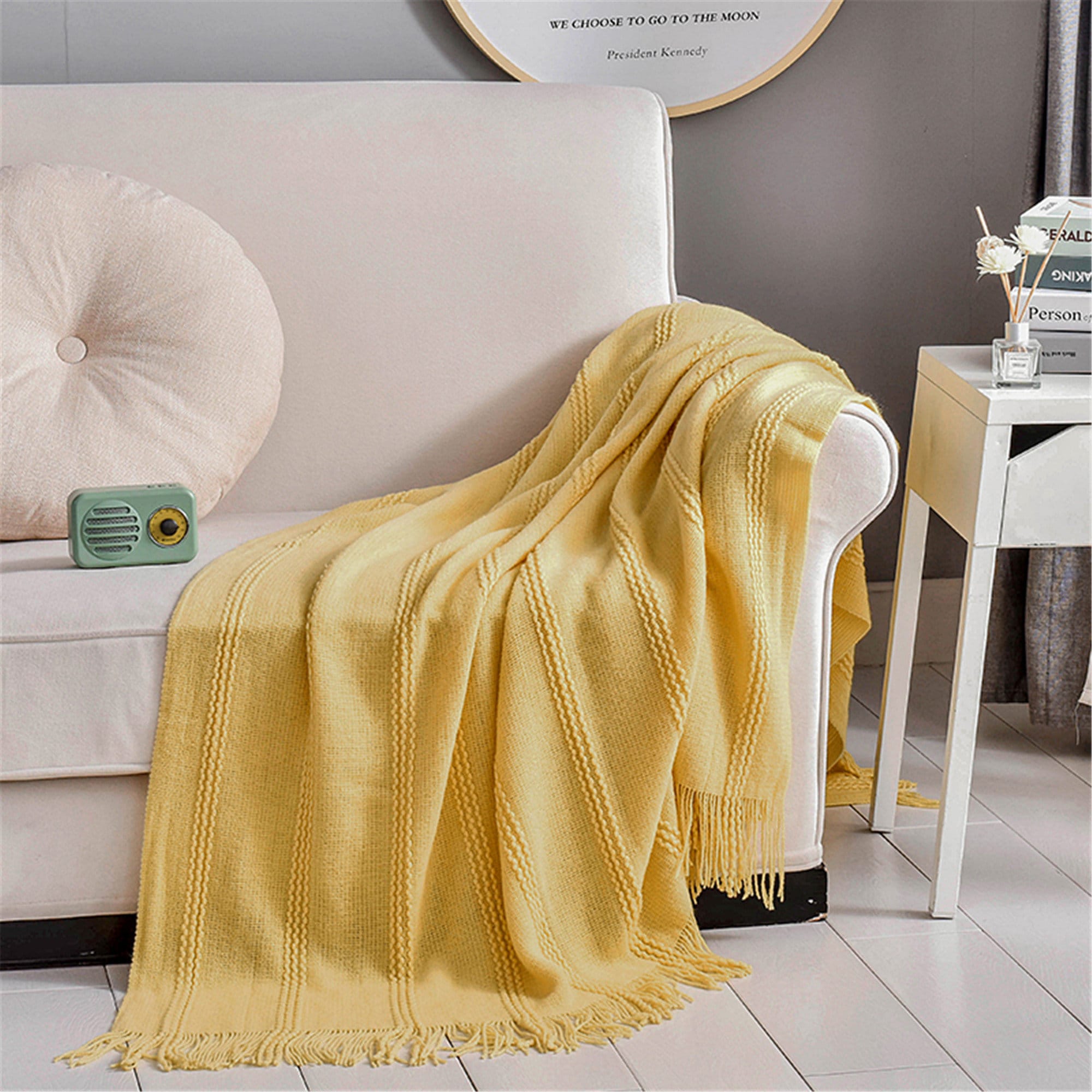 Yellow Soft Throw Blanket With Tassels 51 59bedroom Etsy