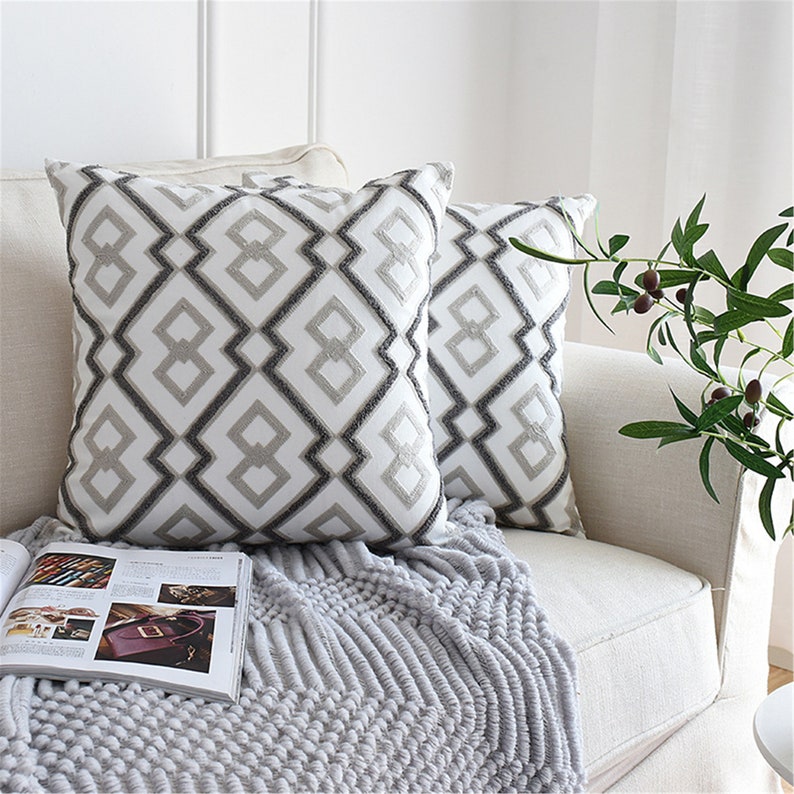 Gray Embroidery Geometric Pillow Covers 18 X 18 Floral Throw Etsy